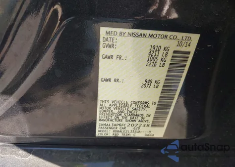 2015 Nissan Altima 2.5 S from USA, damaged, VIN 1N4AL3AP6FC207238